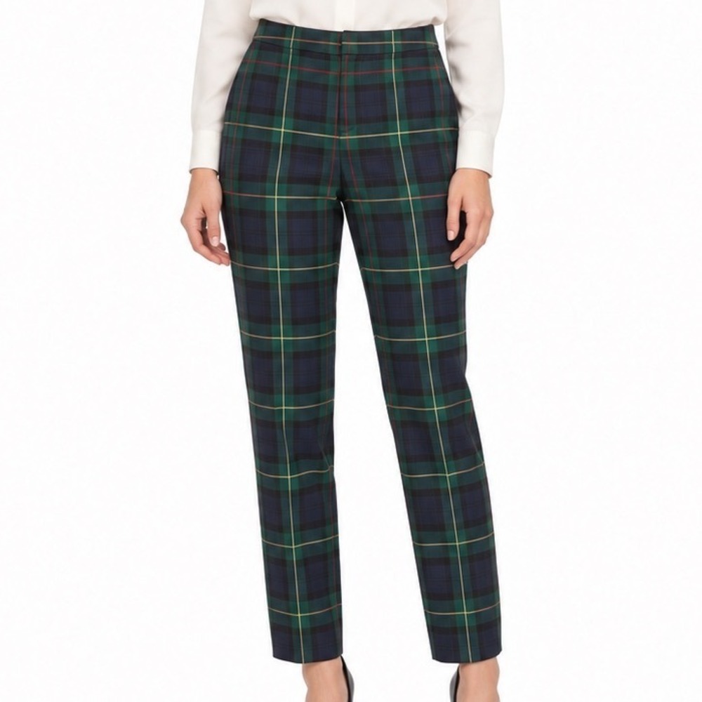 Lauren Ralph Lauren Green Tartan Watch Plaid Wool Straight Leg Pants Women 10